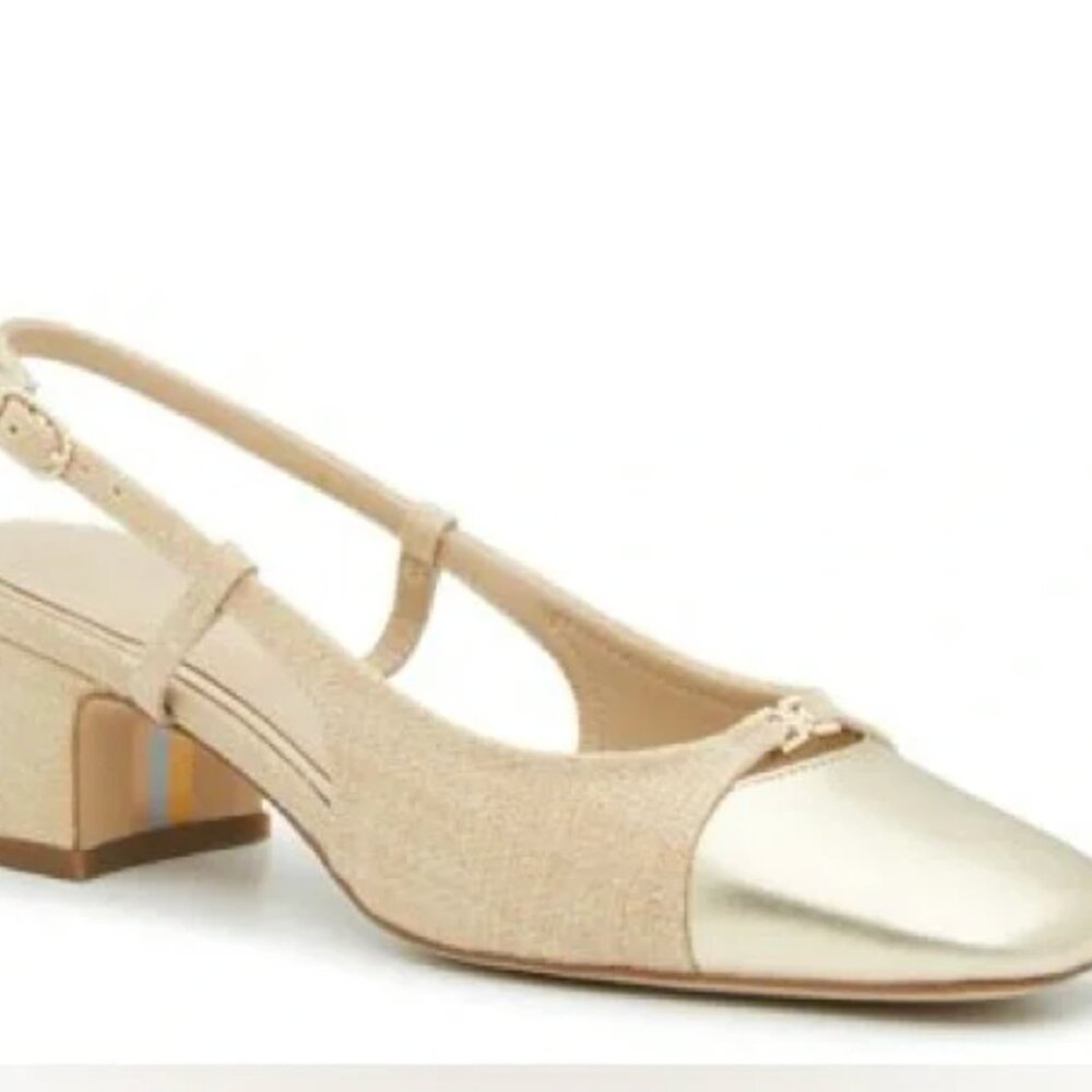 Sam Edelman Tarra Slingback Heels Gold and Linen 8.5